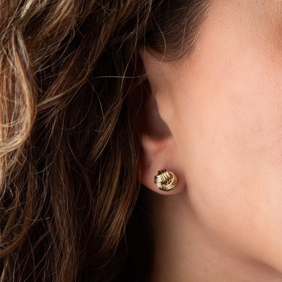 14K Yellow Gold Interlocking Love Knot Textured Stud Earrings
